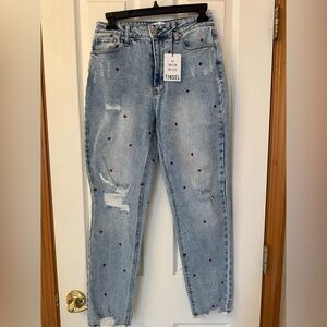 NWT Tinsel embroidered lips distressed straight leg jeans size 27